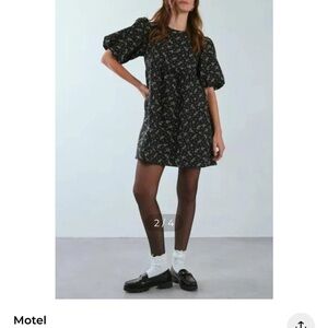 Motel Rocks Black Mini Dress with Puff Sleeves